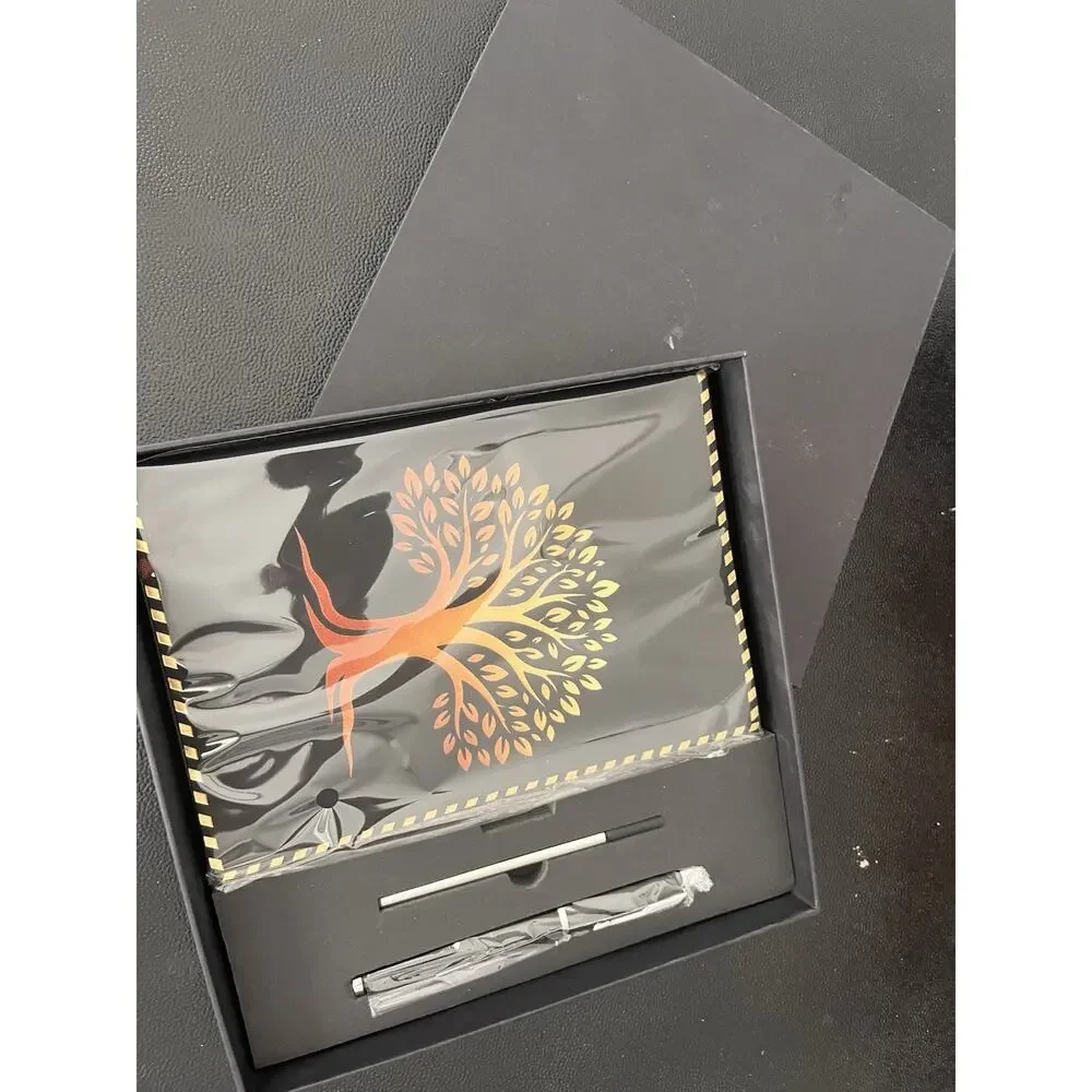 Memo Gift Set In Box, New Notebook And Pen Metallic Gold And Black